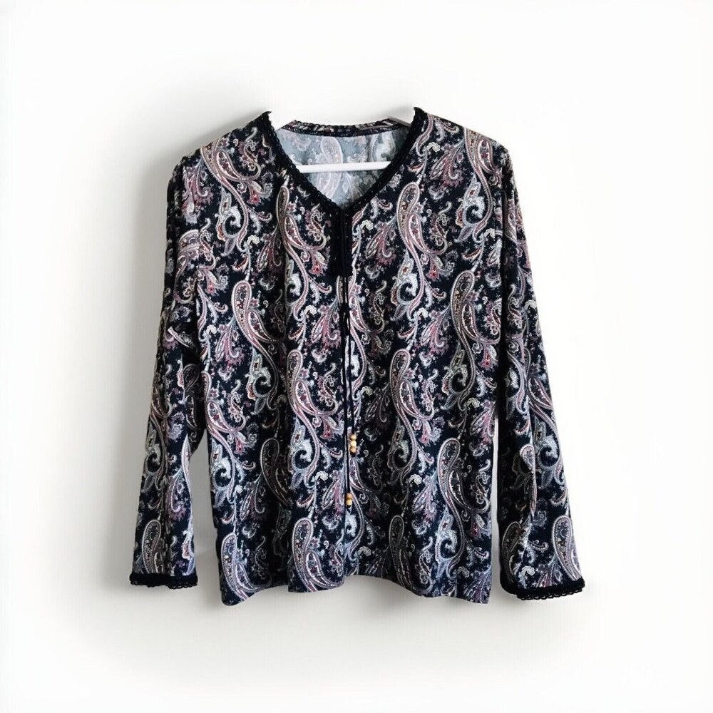 Briton Italy Women’s Size 8‎ Paisley Tie Front Top Lace Beaded Details